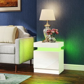 HOMCOM Set 2 Noptiere LED cu 4 Moduri, 2 Sertare, PAL, 45x35x52 cm, Alb Lucios | Aosom Romania