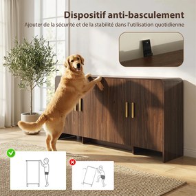 HOMCOM Bufet bucătărie, corp de depozitare cu 4 uși cu închidere amortizată, 4 compartimente și margini rotunjite, 152x40x80 cm, nuc | Aosom Romania