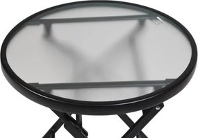 Masă de depozitare cu blat din sticlă, neagră, Ø 45 cm, oțel