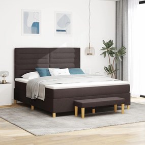 vidaXL Pat Box Spring cu Saltea și Bancă Maro Întunecat 180x200 cm Fabric