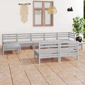 3083355 vidaXL Set mobilier de grădină, 9 piese, alb, lemn masiv de pin