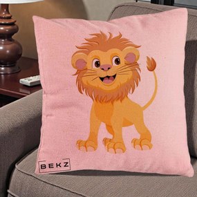Perna Decorativa Pui de Leu Kawaii, 40x40 cm, Roz, Husa Detasabila, Perna Inclusa, BEKZ®