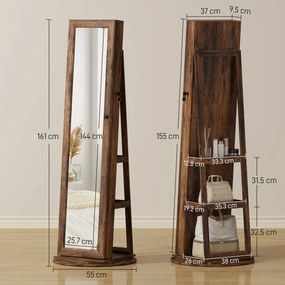 HOMCOM Oglindă cu Spațiu pentru Bijuterii Rotativă și Cu Închidere, Maro | Aosom Romania