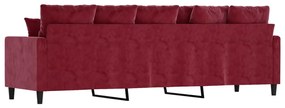 Canapea cu 3 locuri, rosu vin, 210 cm, catifea Bordo, 228 x 77 x 80 cm