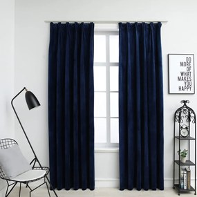 134533 vidaXL Draperii opace 2 buc. albastru închis 140x175cm catifea cârlige