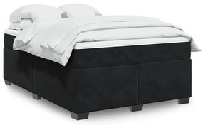 vidaXL Pat box spring cu saltea, negru, 140x200 cm, catifea