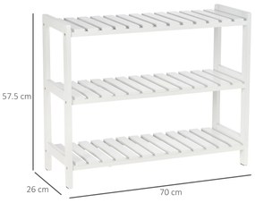 HOMCOM Etajeră pentru încălțăminte, suport pentru pantofi 3 niveluri, rafturi cu lamele, din lemn de pin， 70 x 26 x 57,5 cm, alb | Aosom Romania