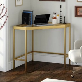 Masa birou colt Corner,sticla,Homs, 100 x 75 x 75 cm, gold