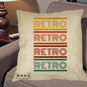 Perna Decorativa RETRO Text Multicolor, 40x40 cm, Crem, Husa Detasabila, Perna Inclusa, BEKZ®