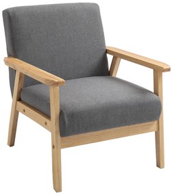 HOMCOM Fotoliu cu design scandinav, fotoliu de accent din lemn masiv cu aspect de in, 64 cm x 70 cm x 72 cm, gri | Aosom Romania