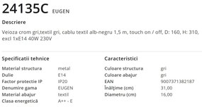 Veioza / Lampa de masa design decorativ EUGEN 24135C GL
