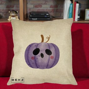 Perna Decorativa Dovleac Halloween Mov Kawaii, 40x40 cm, Crem, Husa Detasabila, Perna Inclusa, BEKZ®