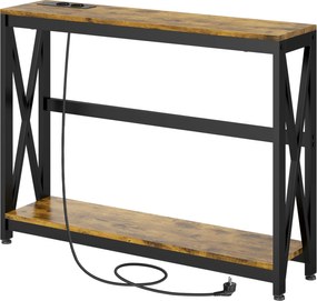 HOMCOM Masă Subțire de Consolă, Masă Industrială cu Două Nivele, Masă de Canapea Îngustă cu Cadru X din Oțel, 100x24x75 cm, Maro