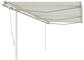 vidaXL Copertină retractabilă manual cu stâlpi, crem, 6x3 m