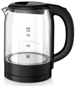 Cana electrica din sticla Oliver Voltz OV51230X, 2200W, 1.7 L, Incalzitor ascuns, Indicator luminos, Baza 360°, Negru