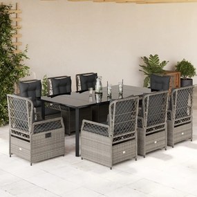 vidaXL Set mobilier grădină cu perne, 9 piese, gri deschis, poliratan