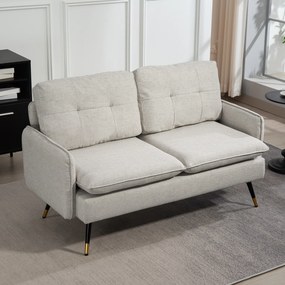 HOMCOM Divano 2 Posti in Tessuto Effetto Lino con Braccioli e Cuscini Imbottiti, Divanetto 2 Posti Moderno con Gambe in Acciaio, per Ufficio, Soggiorno, Salotto e Camera da Letto, 139x68x80 cm, Crema | Aosom Romania