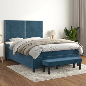 3137789 vidaXL Pat box spring cu saltea, albastru închis, 140x200 cm, catifea