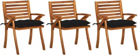 vidaXL Scaune de grădină cu perne, 3 buc., lemn masiv de acacia