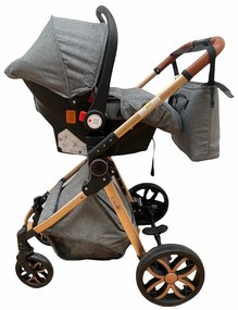 Carucior 3 in 1 cu landou, scoica si geanta, 0-36 luni, Gri - CPC-11-gri