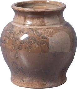 Vază din ceramică artizanală roz cu decor botanic, finisaj lucios, 16×16 cm, „Rosaire"