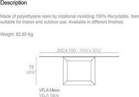 Masa dining de exterior / interior design ultra-modern premium 200x100cm VELA