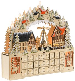 HOMCOM Calendar Advent, sat de Crăciun, 18 LED, 24 sertărașe, reutilizabil, 45 x 9 x 42,5 cm | Aosom Romania