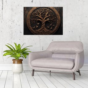 Tablou pe sticlă – Arborele vieții din lemn (70x50 cm)