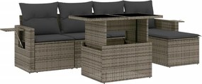 vidaXL Set mobilier grădină cu perne, 6 piese, gri, poliratan