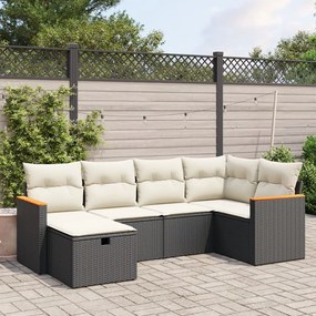 3265298 vidaXL Set mobilier de grădină cu perne, 6 piese, negru, poliratan