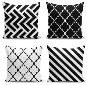 Set 4 fețe de pernă Minimalist Cushion Covers BW Graphic Patterns, 45 x 45 cm