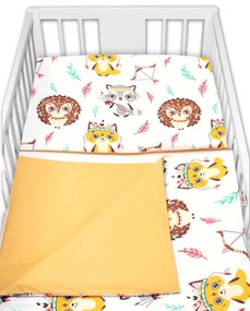 Baby Nellys 2-dílné lenjerie de pat din bumbac Ariciul și Vulpe - alb cu imprimeu/muștar 120x90