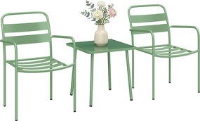 Outsunny Set bistro de grădină 3 piese - masă cu blat din sticlă securizată și 2 scaune cu șipci, cadru din oțel galvanizat, verde | Aosom Romania
