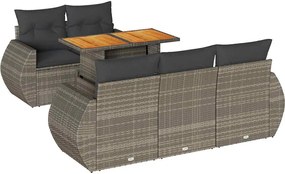 vidaXL Set mobilier grădină cu perne, 6 piese, gri, poliratan