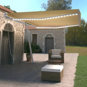 vidaXL Copertină retractabilă manual cu LED, galben și alb, 500x350 cm