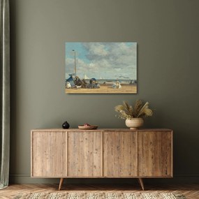 Tablou pe sticlă - Eugène Boudin, Beach  at Trouville, reproducere (70x50 cm)