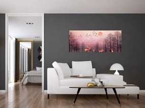 Tablou - Căprioare în strălucirea apusului de soare (120x50 cm)