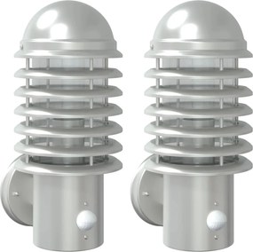 vidaXL Lămpi exterioare de perete cu senzor 2 buc. argintiu, oțel inox