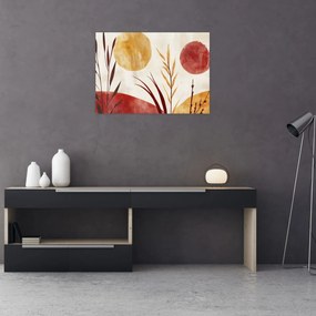 Tablou pe sticlă - Plante și cercuri (70x50 cm)