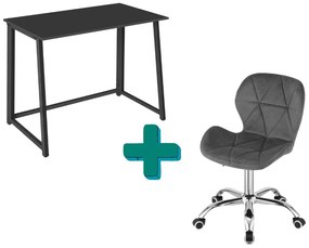 Set pentru birou – birou pliabil ZARIMO 80×40 cm negru + scaun de birou AVOLA VELVET gri