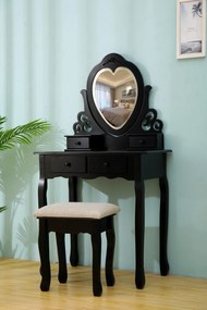 RESIGILAT- Set Amelia, Masă de toaletă pentru machiaj cu oglindă iluminată bandă LED, control touch, 4 sertare, scaun, Negru