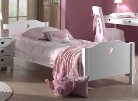 Această combinație AMORI în alb este compusă dintr-un pat (90 x 200 cm) și somieră asortată cu cadru fix, o noptieră, un dulap cu 2 uși și un birou.