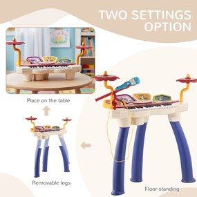 AIYAPLAY Orgă Pian 2 în 1 pentru Copii cu Set de Tobe, Instrument Muzical Electronic, Sunete Multiple, Lumini, 74x32.2x71cm | Aosom Romania