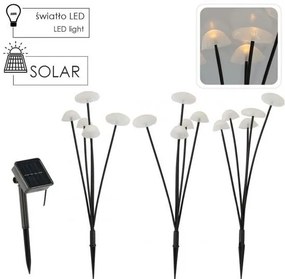 Lampă solară Aldotrade Ciuperci, set de 3 buc., în. 43cm, 15 LED-uri, alb cald