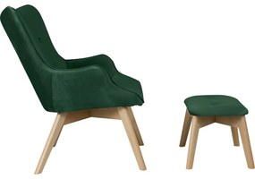 Fotoliu cu taburet verde închis cu tapițerie din catifea Niko – Ropez