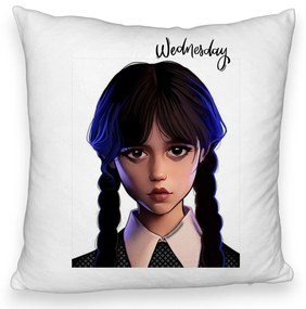 Perna Decorativa Fluffy, Model Wednesday Addams 8,40x40 cm, Alba, Husa Detasabila, Burduf