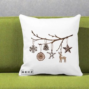 Perna Decorativa Ornamente de Lemn pe Ramura, 40x40 cm, Alba Mata, Husa Detasabila, Perna Inclusa, BEKZ®