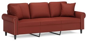 3153183 vidaXL Canapea cu 3 locuri cu perne&pernuțe roșu vin 180 cm piele eco