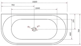 Cada baie freestanding, lipita de perete, 150 x 75 cm, Foglia Mara 1500x750 mm