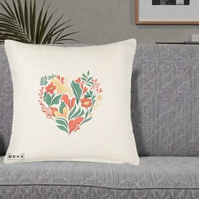 Perna Decorativa Inima Florala Botanica, 40x40 cm, Crem Reliefat, Husa Detasabila, Perna Inclusa, BEKZ®